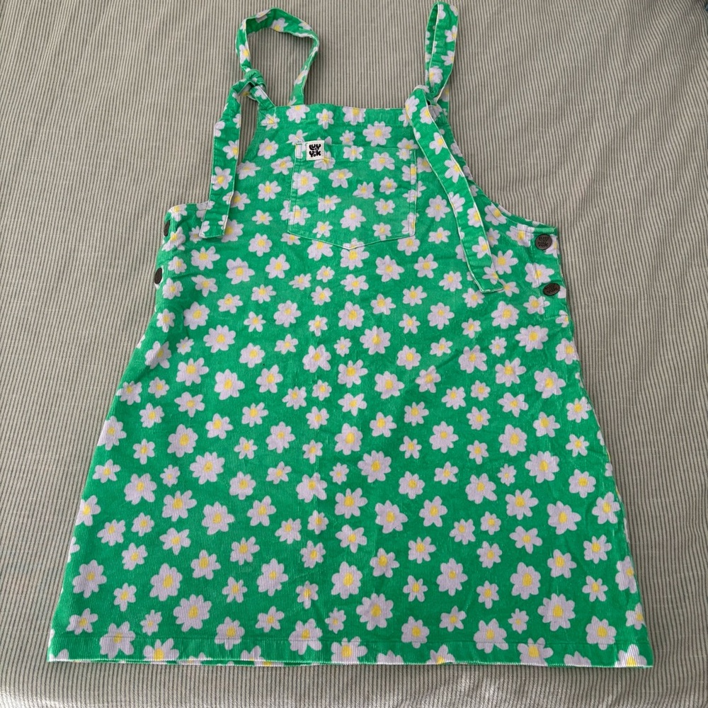 Lucy & Yak Mini Pini Corduroy Green Floral Dunagrees Dress